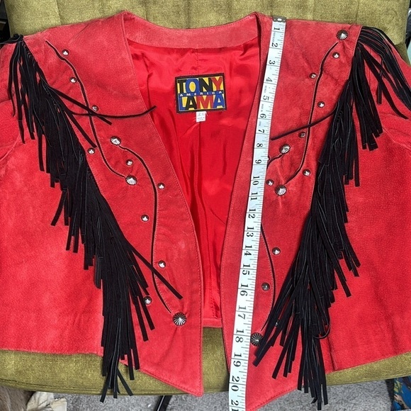Tony Lama America red leather and suede fringe studded jacket vintage - Picture 16 of 16